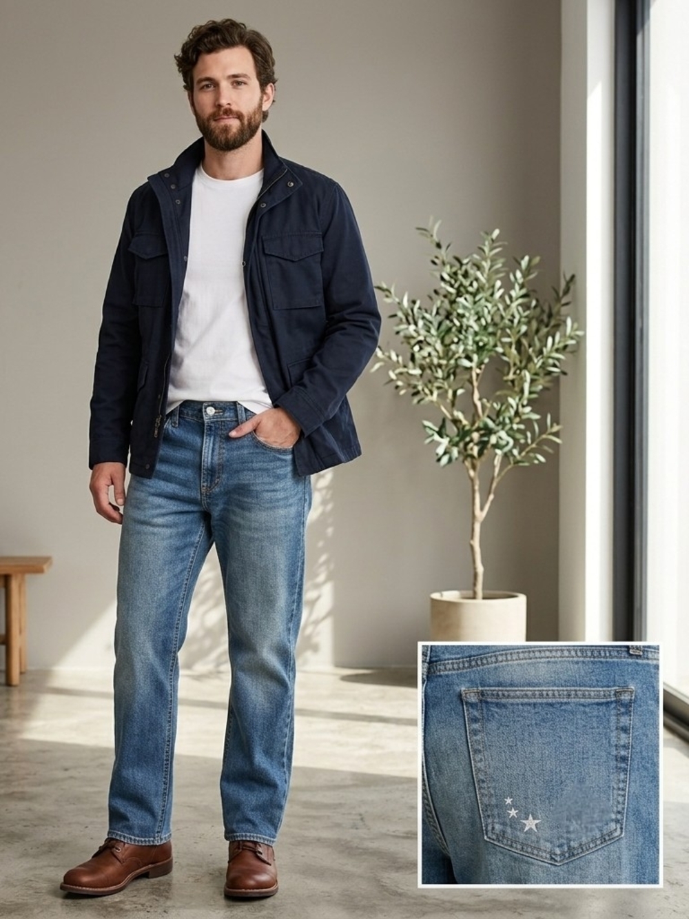Old Navy Men's Straight Jeans in Medium Blue Wash